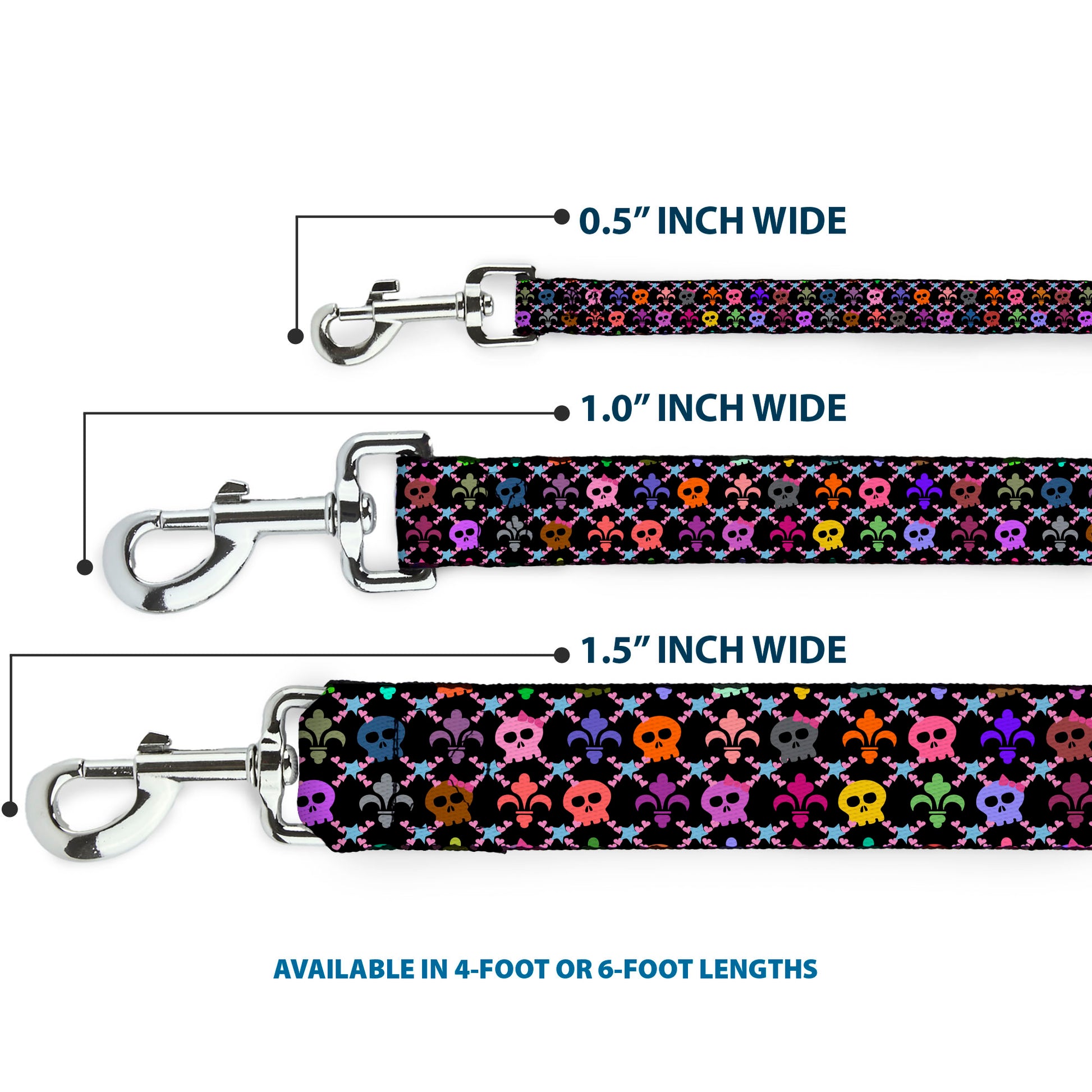 Dog Leash - Skull & Fleur-de-Lis Black/Multi Color Dog Leashes Buckle-Down
