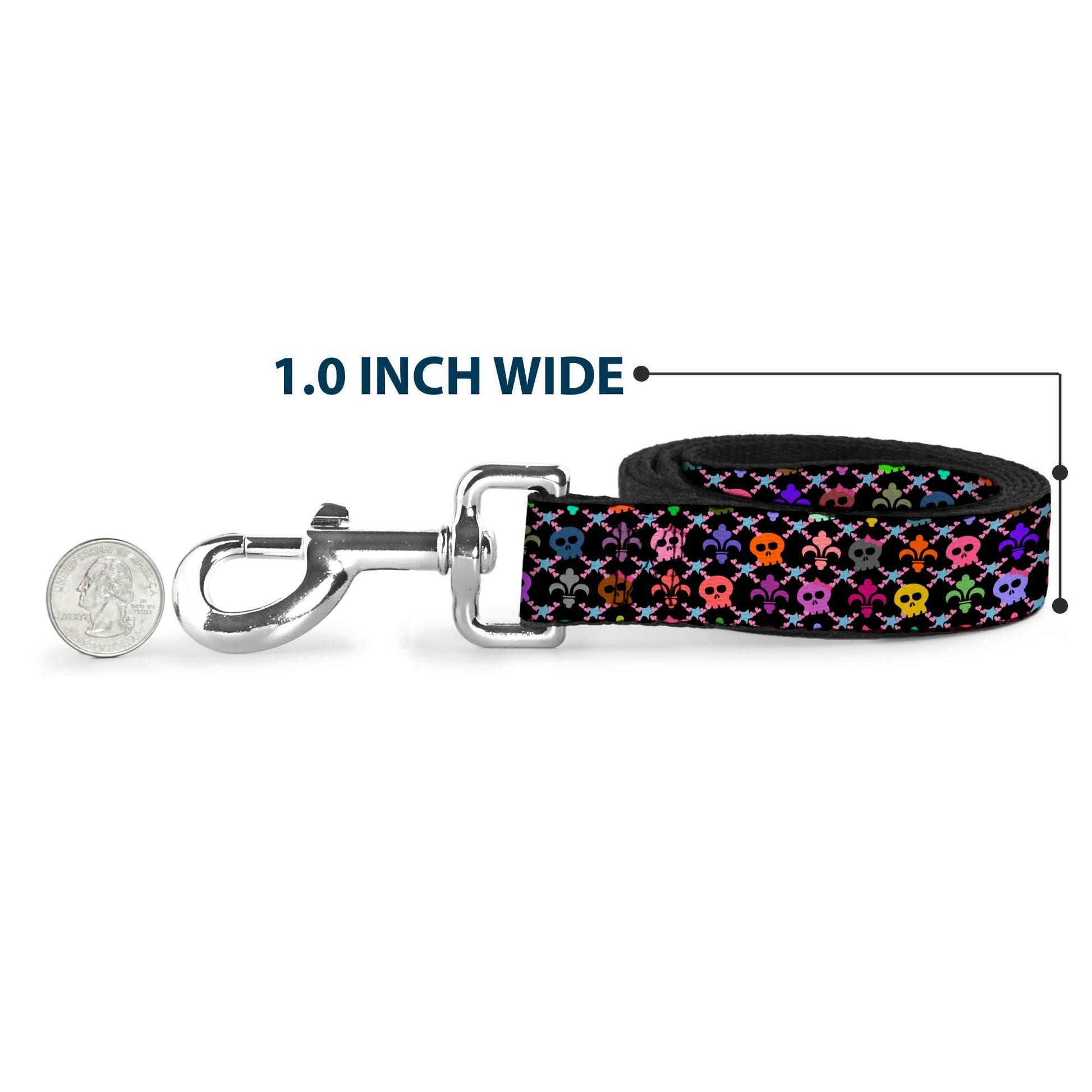 Dog Leash - Skull & Fleur-de-Lis Black/Multi Color Dog Leashes Buckle-Down
