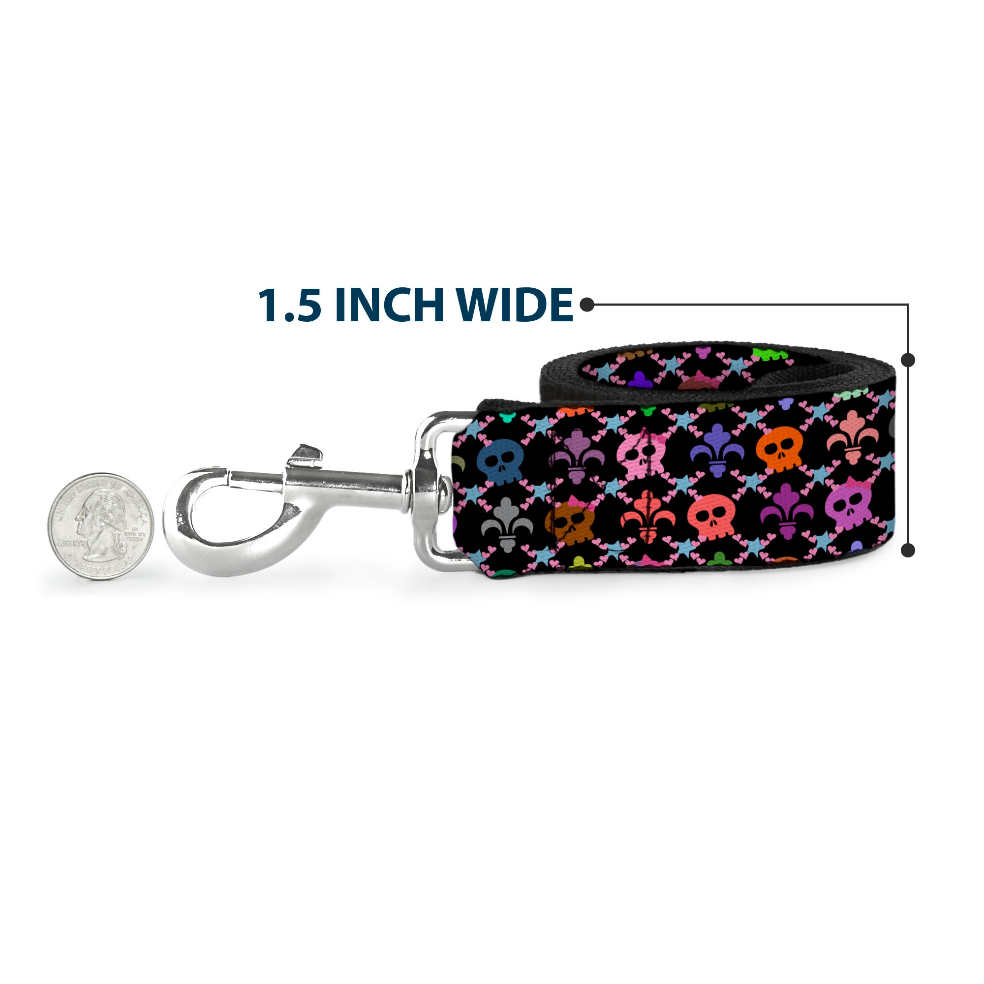 Dog Leash - Skull & Fleur-de-Lis Black/Multi Color Dog Leashes Buckle-Down