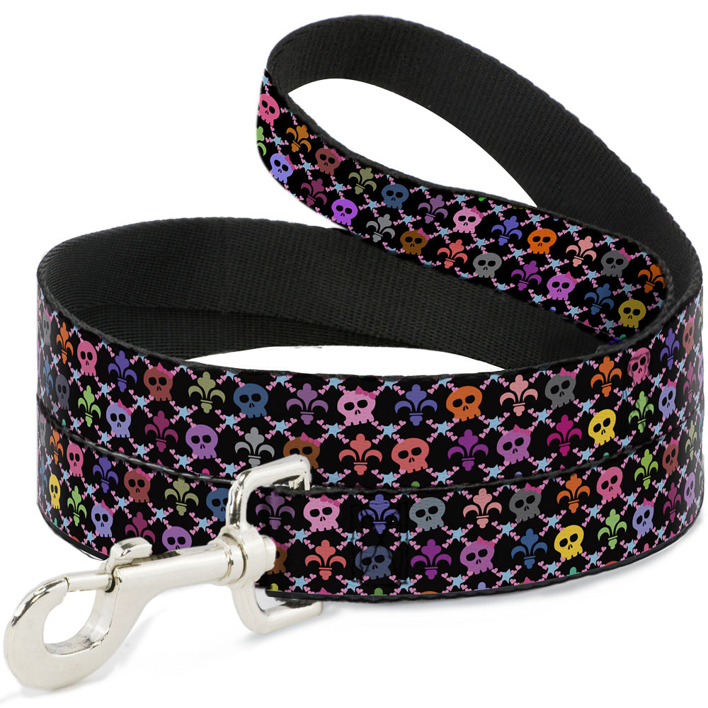 Dog Leash - Skull & Fleur-de-Lis Black/Multi Color Dog Leashes Buckle-Down