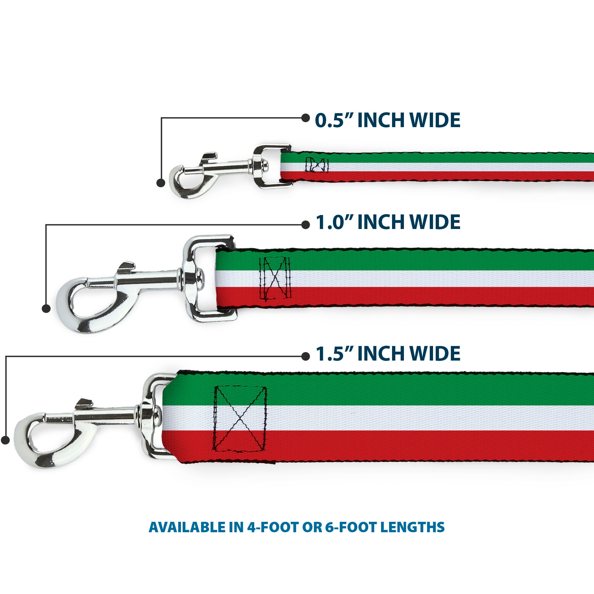 Dog Leash - Stripes Green/White/Red Dog Leashes Buckle-Down