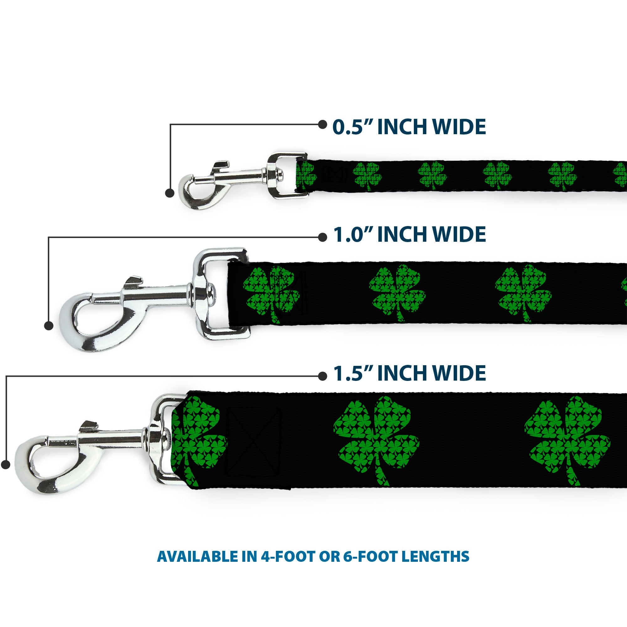 Dog Leash - St. Pat's Black/Clovers Dog Leashes Buckle-Down