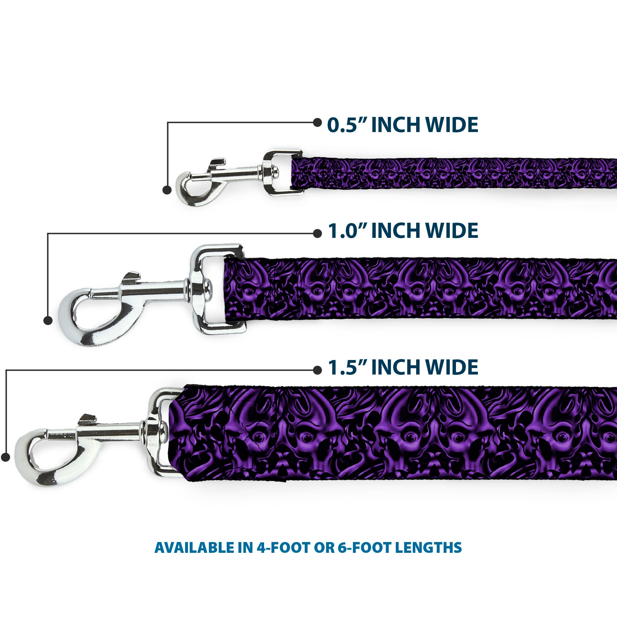 Dog Leash - Sleeve Skulls Black/Purple Dog Leashes Buckle-Down