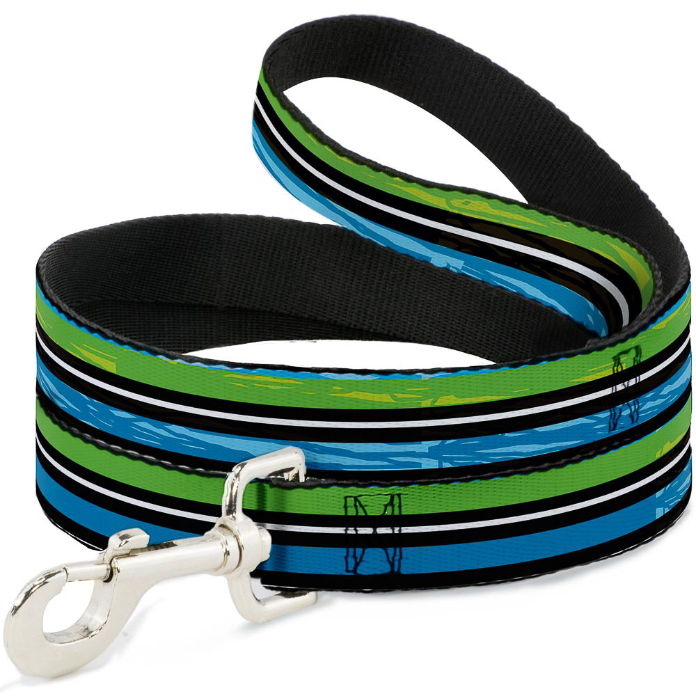 Dog Leash - Scribble Stripes Blue/Green/White Dog Leashes Buckle-Down