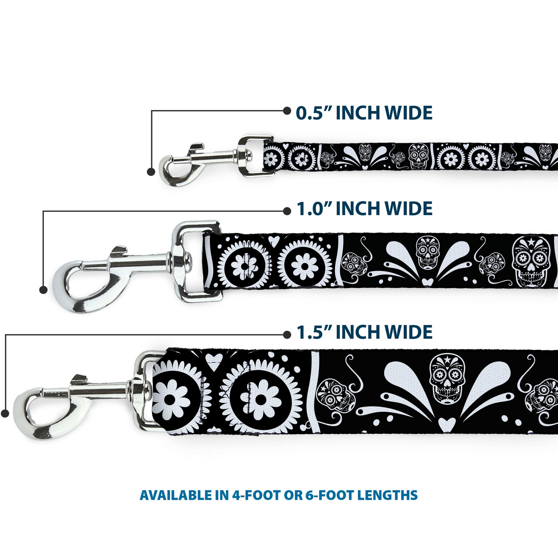 Dog Leash - Sugar Skulls Black/White Dog Leashes Buckle-Down