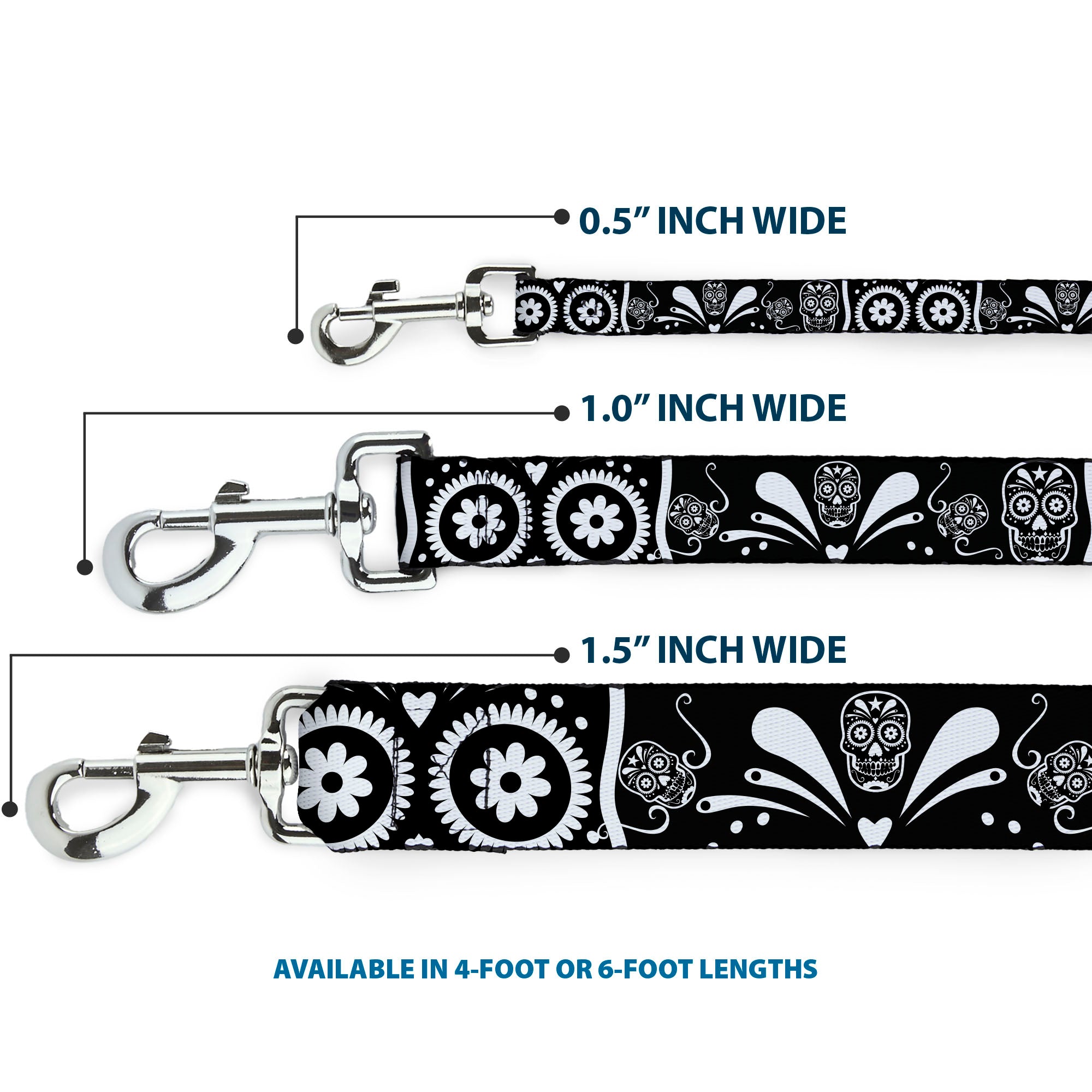 Dog Leash - Sugar Skulls Black/White Dog Leashes Buckle-Down
