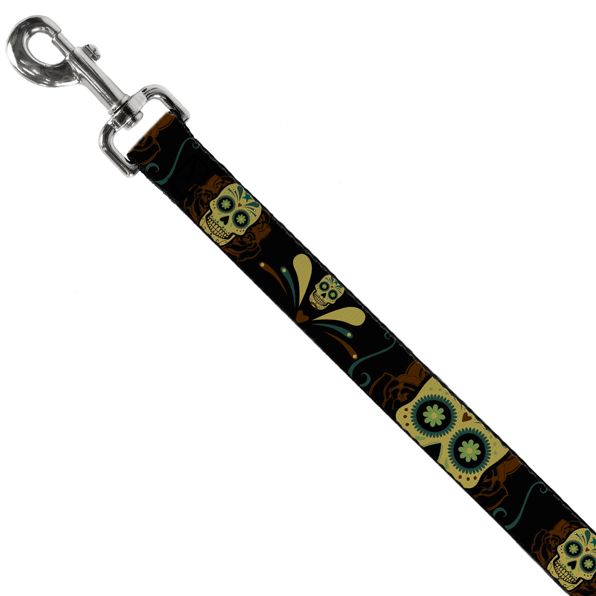 Dog Leash - Sugar Skulls Black/Olive/Burgundy Dog Leashes Buckle-Down