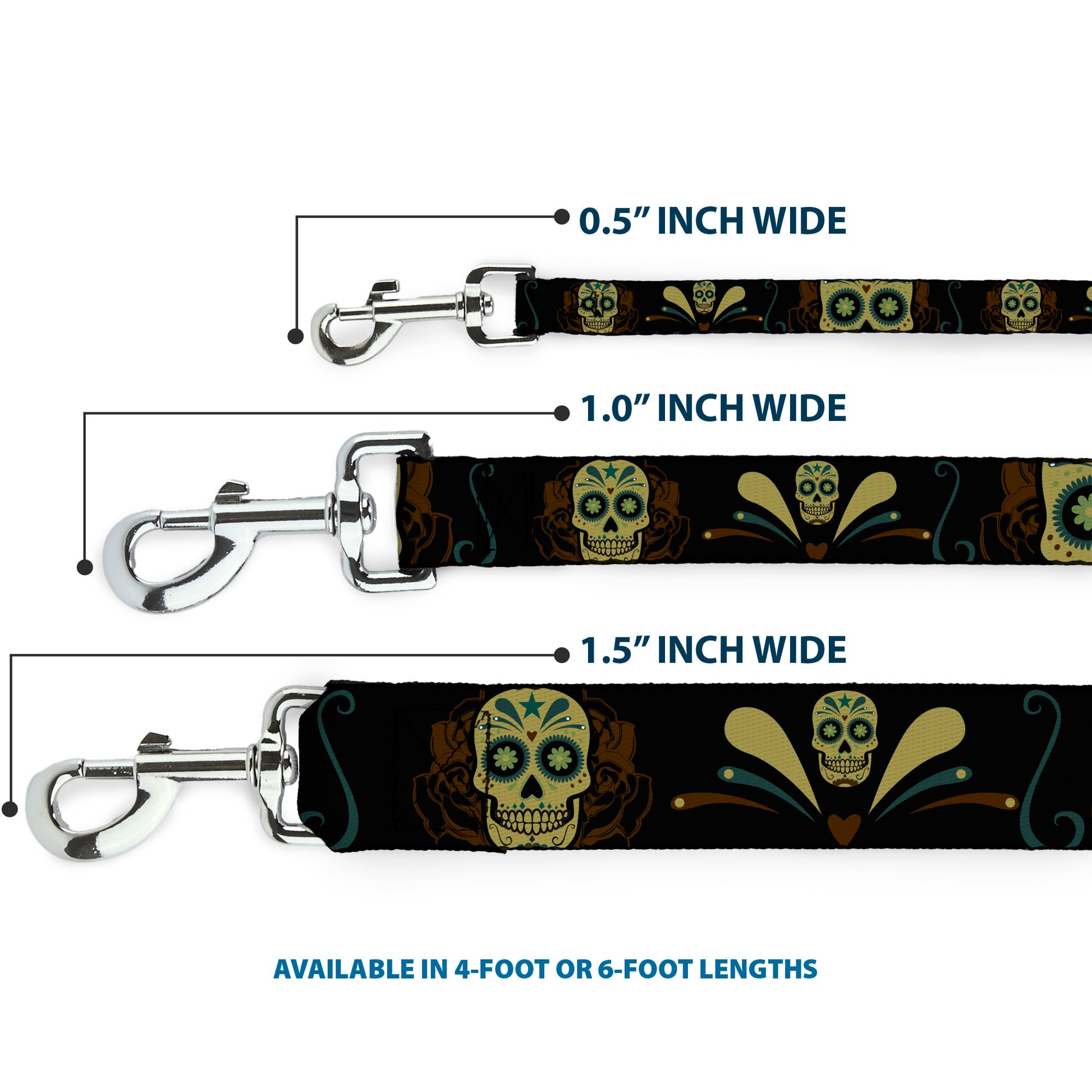 Dog Leash - Sugar Skulls Black/Olive/Burgundy Dog Leashes Buckle-Down