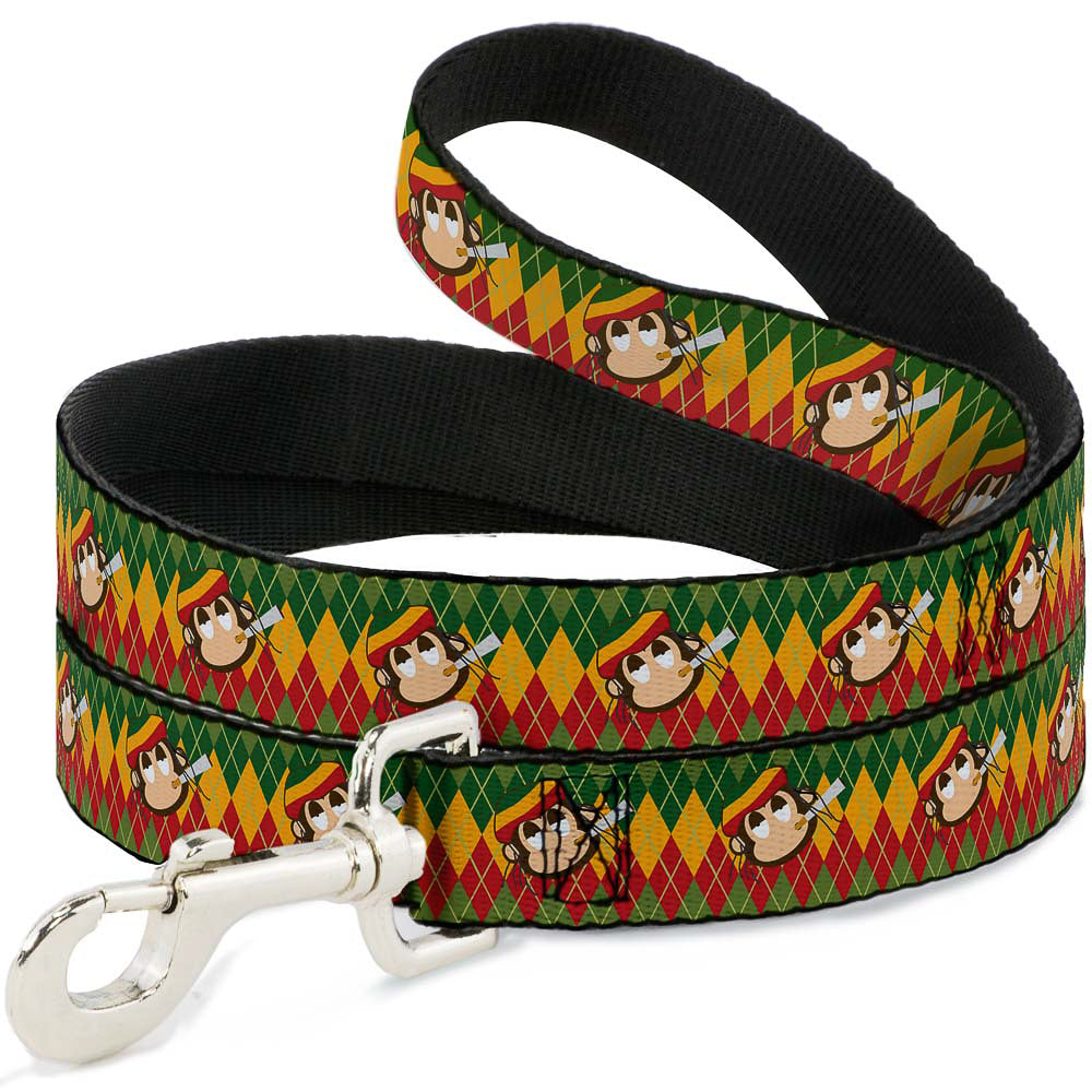 Dog Leash - Smoking Monkey Repeat Argyle Rasta Dog Leashes Buckle-Down