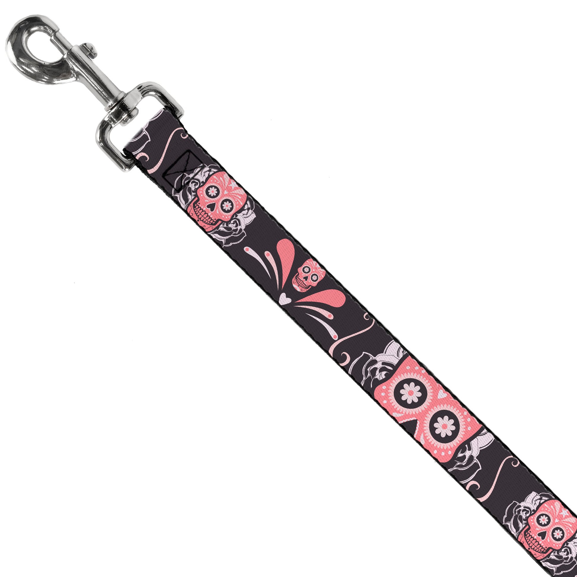 Dog Leash - Sugar Skulls Gray/Pink Dog Leashes Buckle-Down