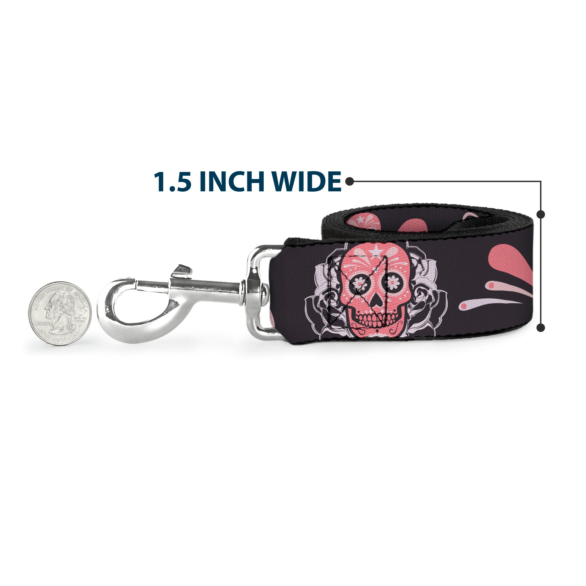 Dog Leash - Sugar Skulls Gray/Pink Dog Leashes Buckle-Down