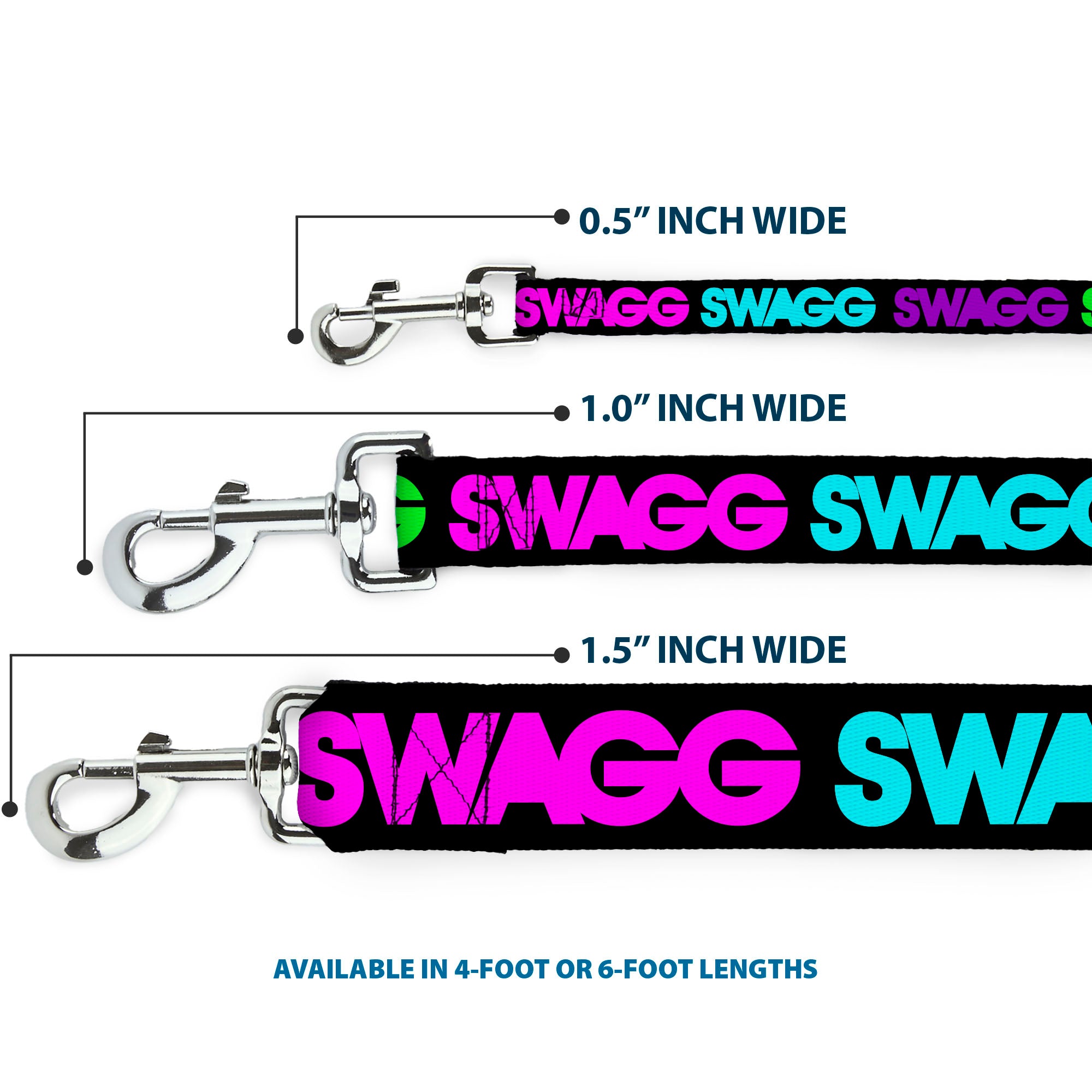 Dog Leash - SWAGG Black/Hot Pink/Turquoise/Purple/Neon Green Dog Leashes Buckle-Down