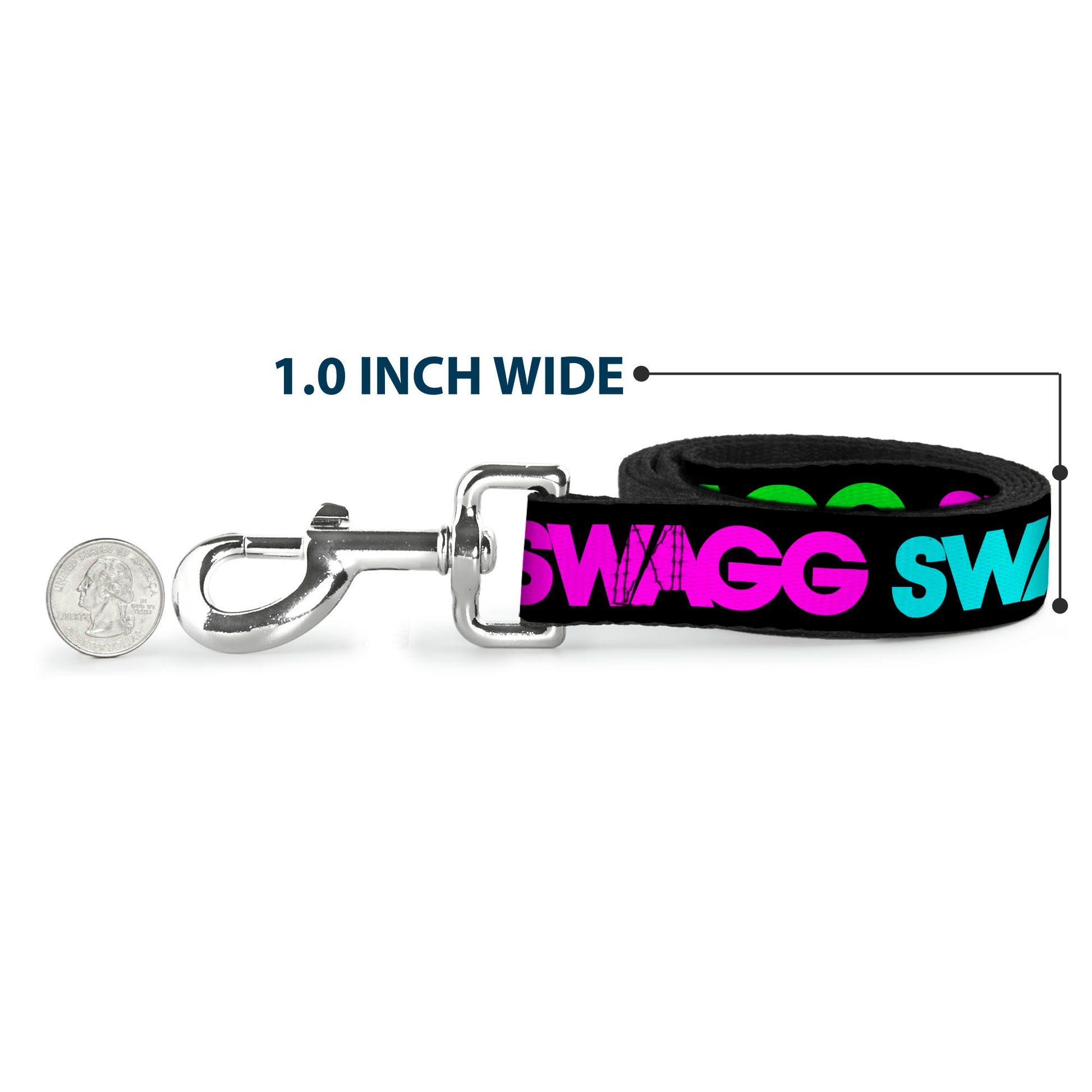 Dog Leash - SWAGG Black/Hot Pink/Turquoise/Purple/Neon Green Dog Leashes Buckle-Down