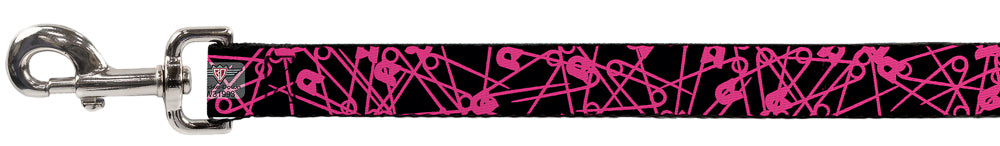 Dog Leash - Safety Pins Black/Fuchsia Dog Leashes Buckle-Down