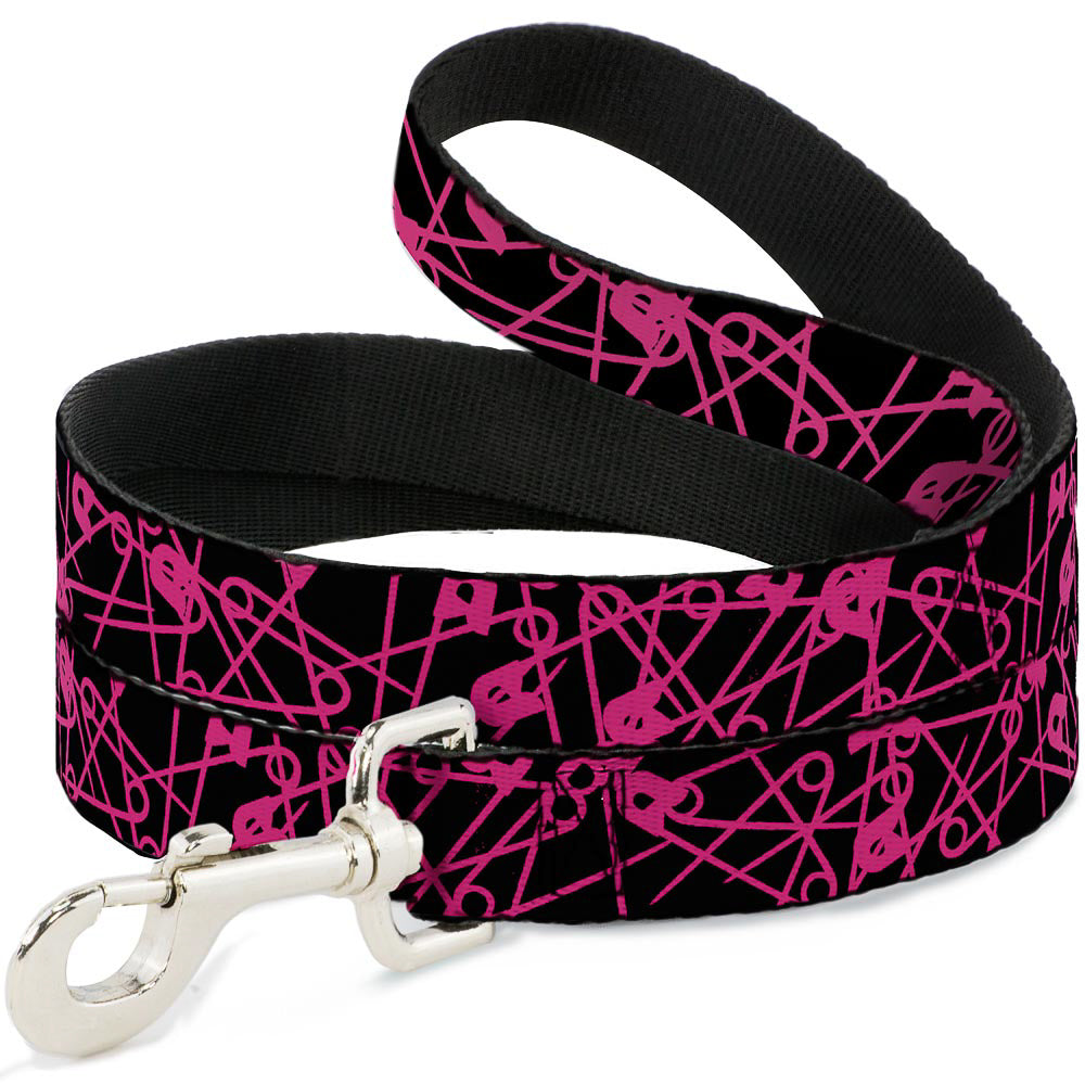 Dog Leash - Safety Pins Black/Fuchsia Dog Leashes Buckle-Down