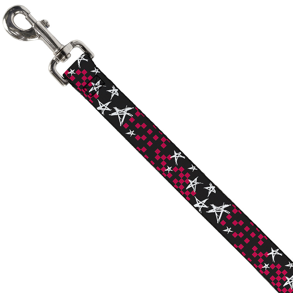 Dog Leash - Sketch Stars w/Checkers Black/Fuchsia/White Dog Leashes Buckle-Down