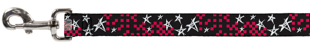 Dog Leash - Sketch Stars w/Checkers Black/Fuchsia/White Dog Leashes Buckle-Down
