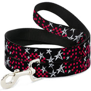 Dog Leash - Sketch Stars w/Checkers Black/Fuchsia/White Dog Leashes Buckle-Down
