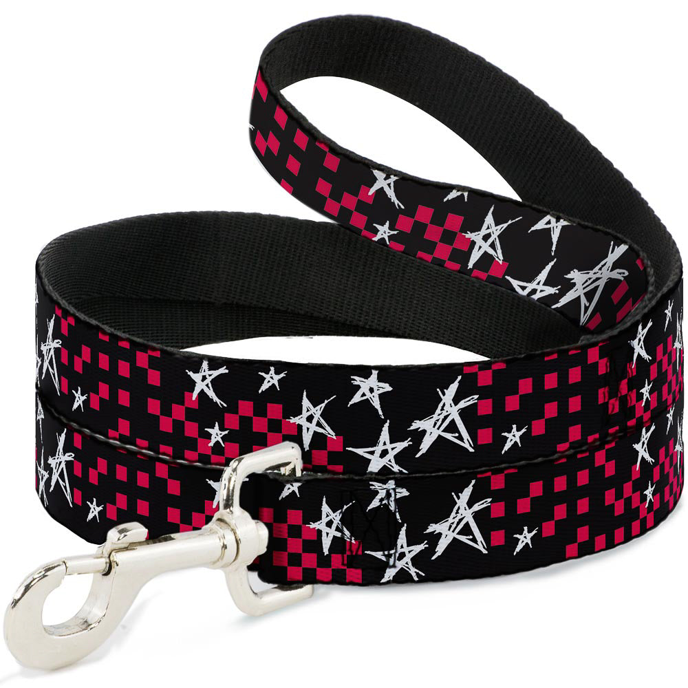 Dog Leash - Sketch Stars w/Checkers Black/Fuchsia/White Dog Leashes Buckle-Down