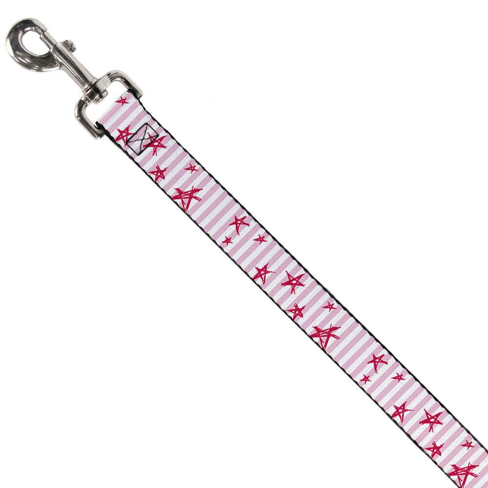 Dog Leash - Sketch Stars w/Stripes Pink/White/Fuchsia Dog Leashes Buckle-Down