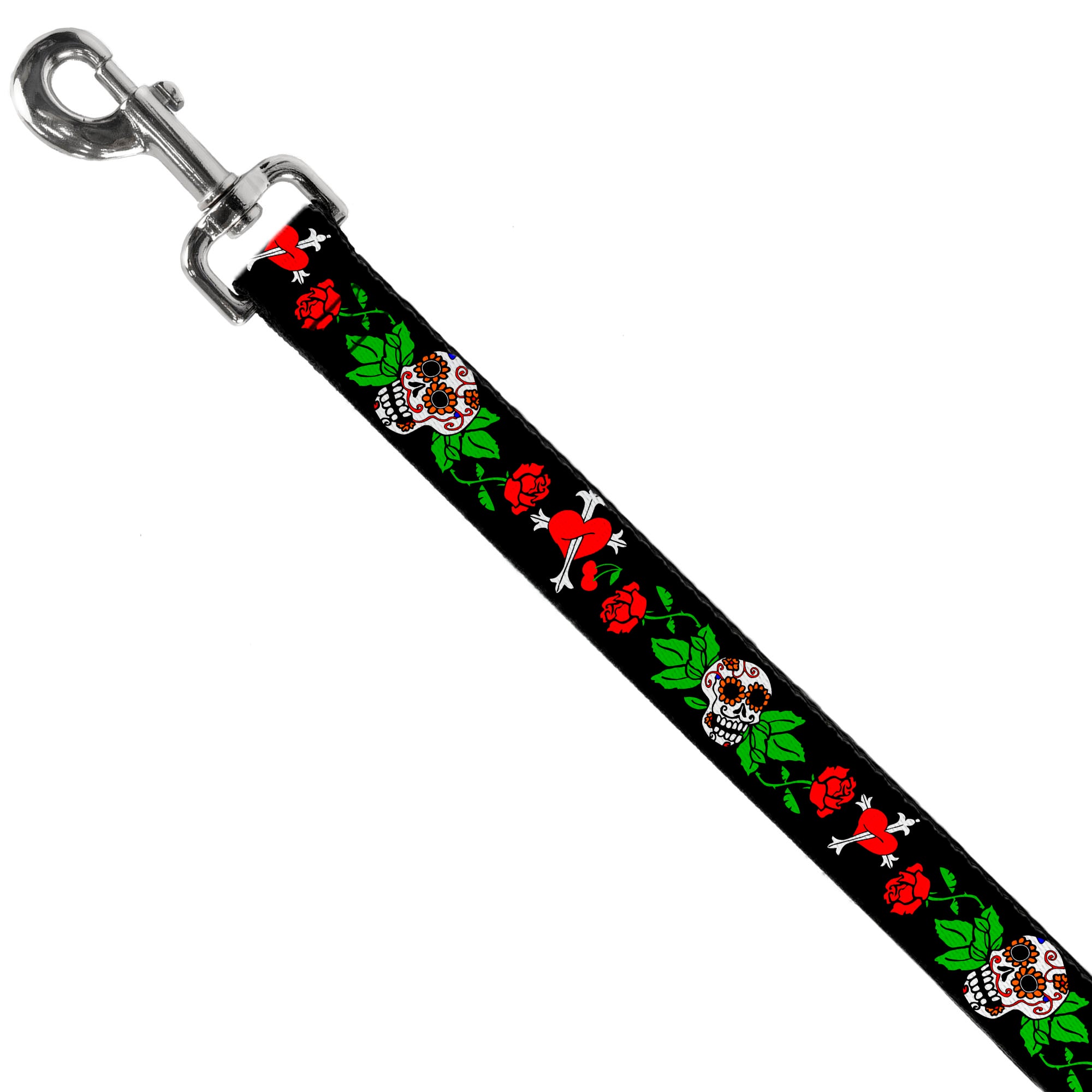 Dog Leash - Sugar Skull w/Roses & Heart Dog Leashes Buckle-Down
