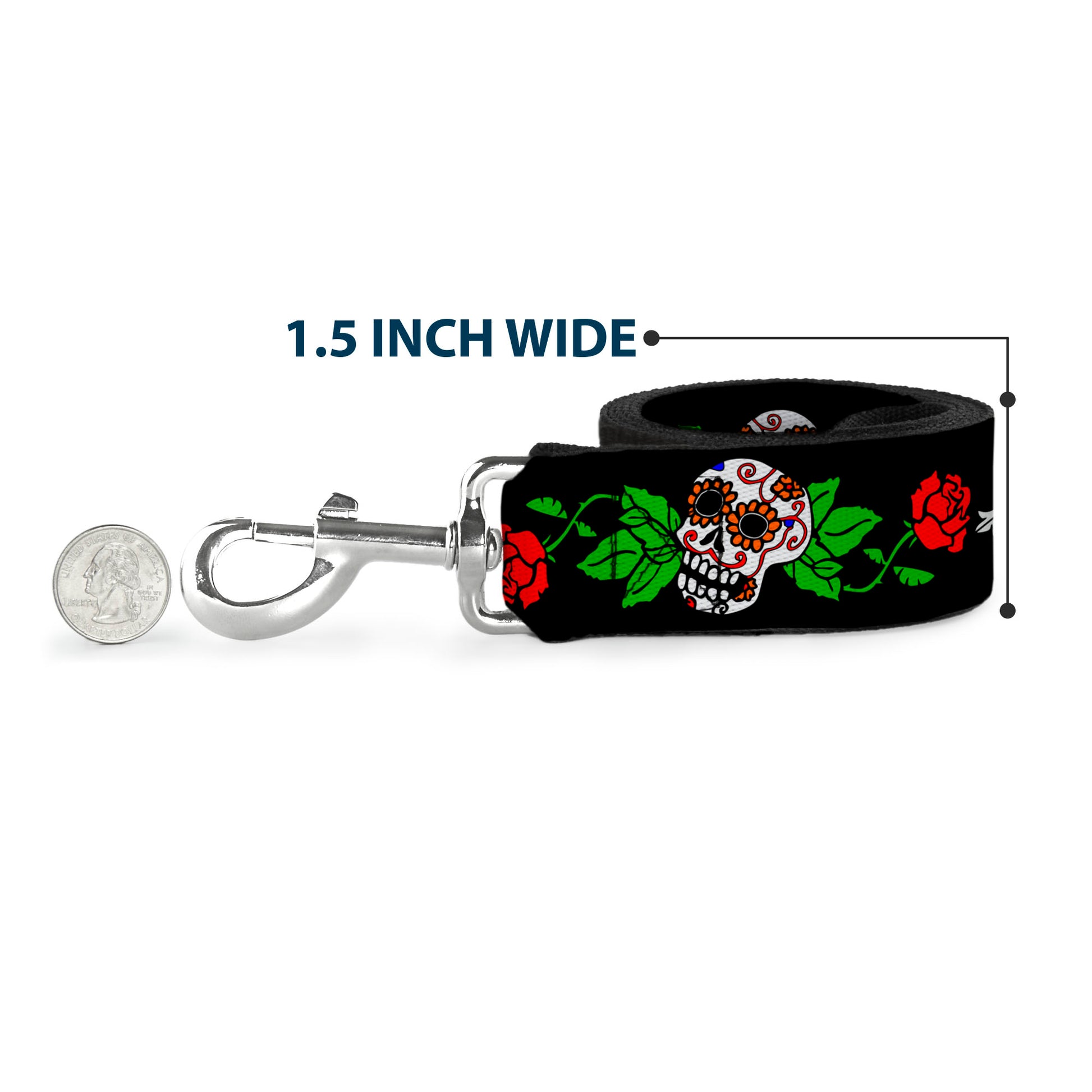 Dog Leash - Sugar Skull w/Roses & Heart Dog Leashes Buckle-Down