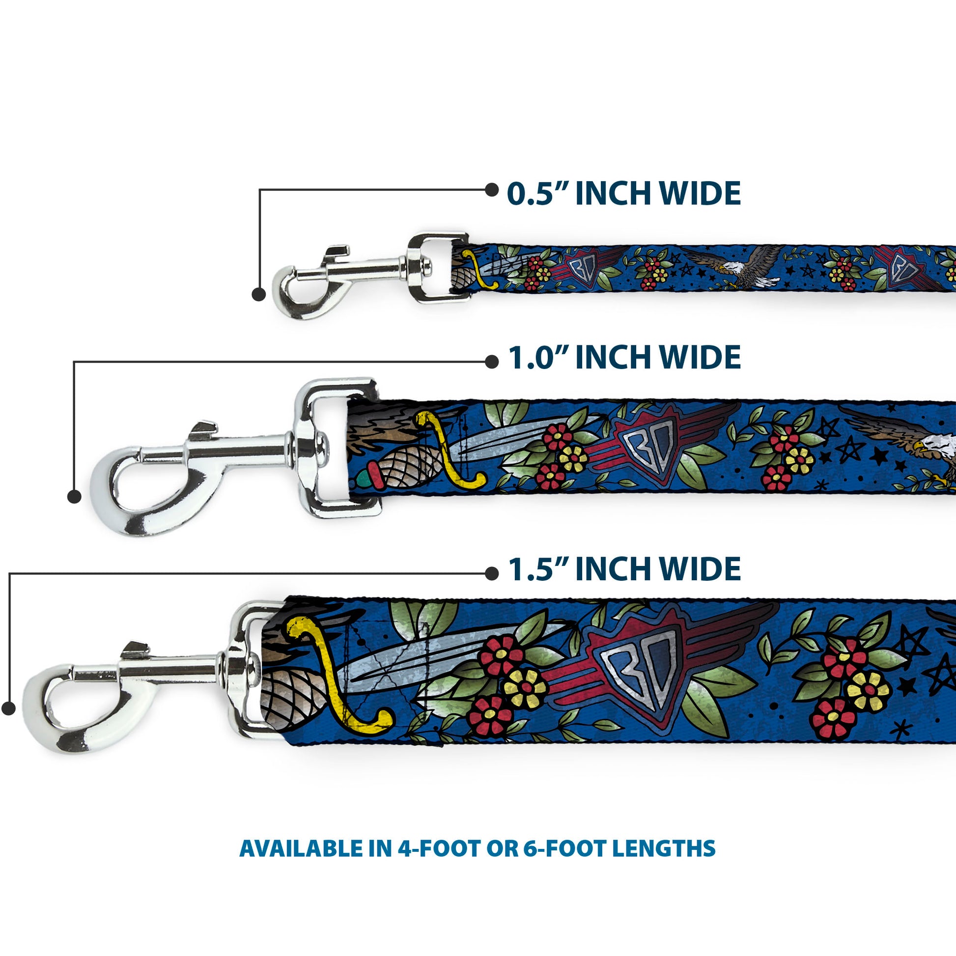 Dog Leash - Truth and Justice CLOSE-UP Blue Dog Leashes Buckle-Down