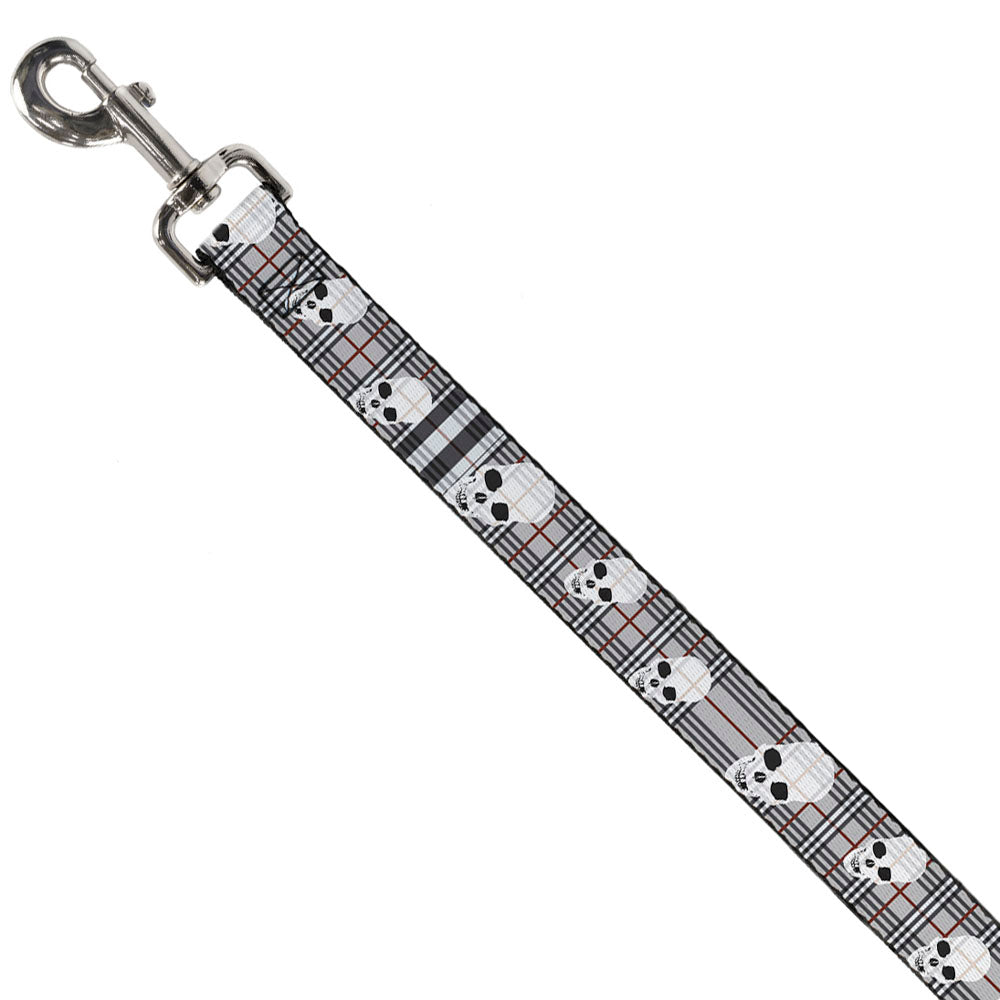 Dog Leash - Tilted Skulls Plaid Gray Dog Leashes Buckle-Down