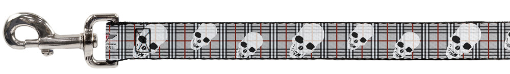 Dog Leash - Tilted Skulls Plaid Gray Dog Leashes Buckle-Down