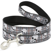 Dog Leash - Tilted Skulls Plaid Gray Dog Leashes Buckle-Down