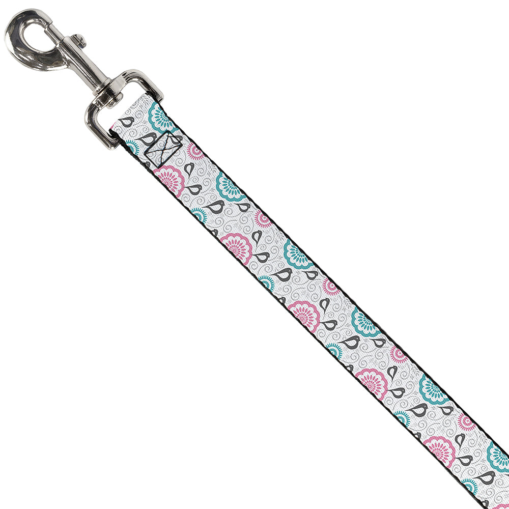 Dog Leash - Bird Tapestry White/Gray/Turquoise/Pink Dog Leashes Buckle-Down
