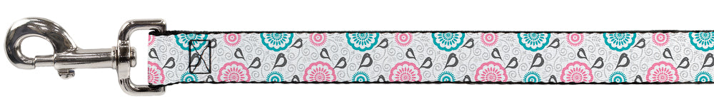 Dog Leash - Bird Tapestry White/Gray/Turquoise/Pink Dog Leashes Buckle-Down