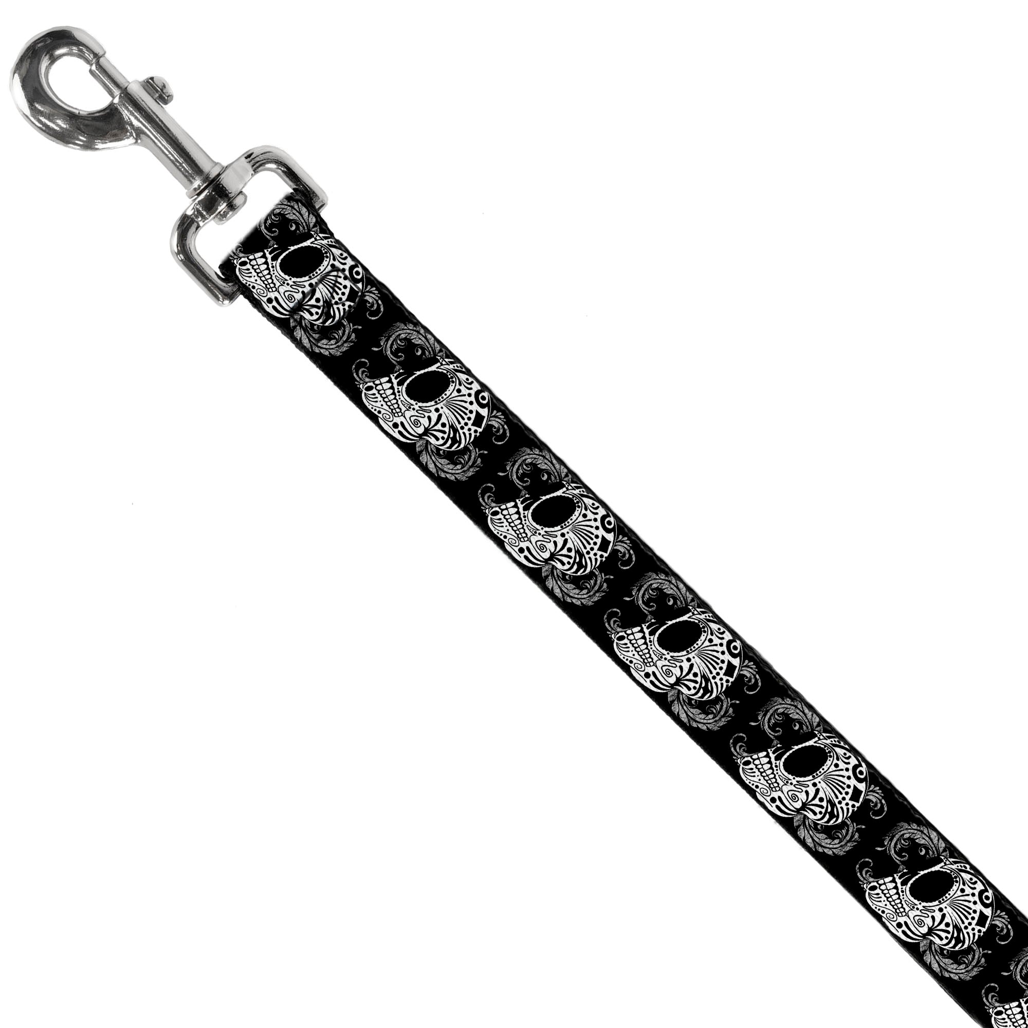 Dog Leash - Tattoo Skull Floral Black/White Dog Leashes Buckle-Down