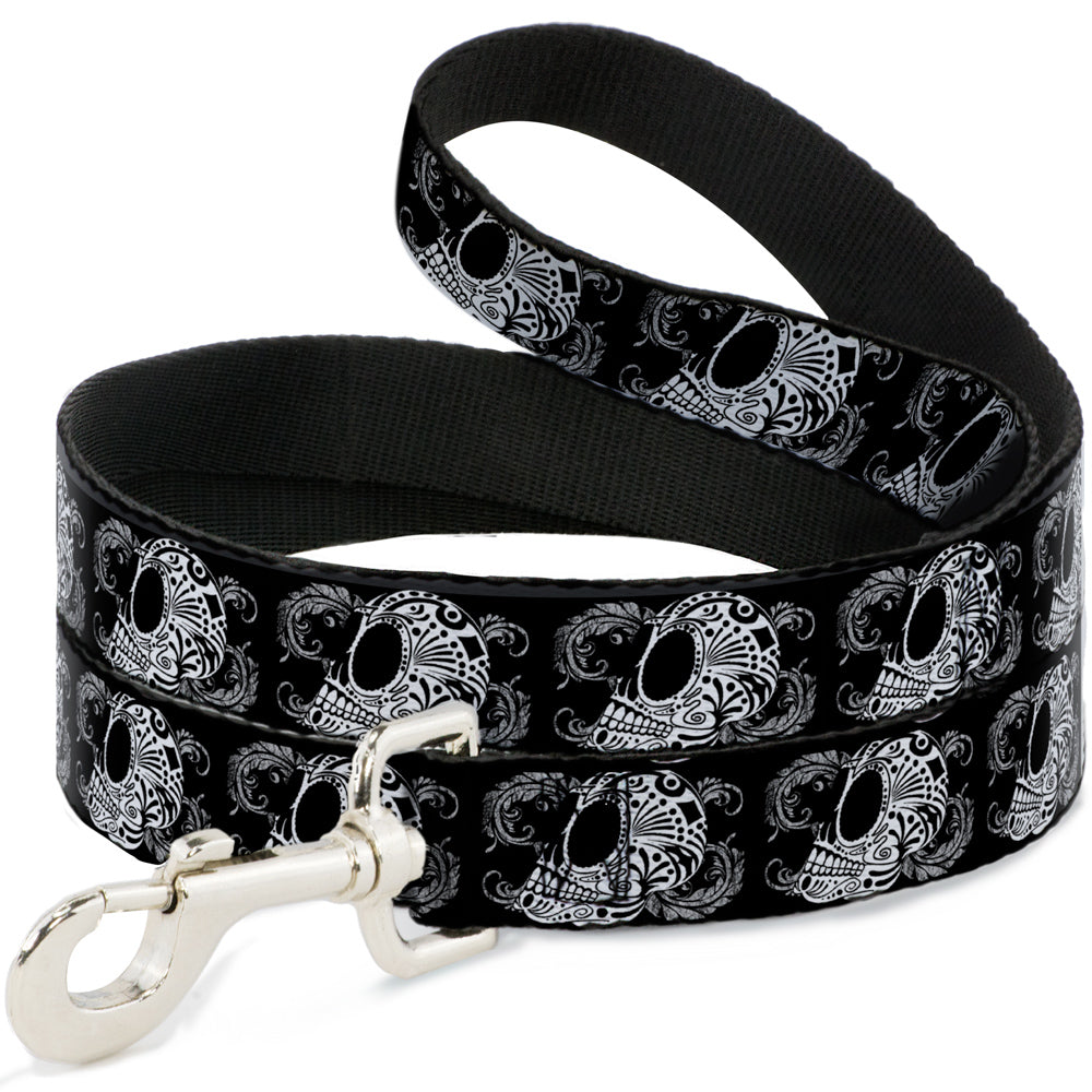 Dog Leash - Tattoo Skull Floral Black/White Dog Leashes Buckle-Down