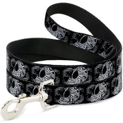 Dog Leash - Tattoo Skull Floral Black/White Dog Leashes Buckle-Down