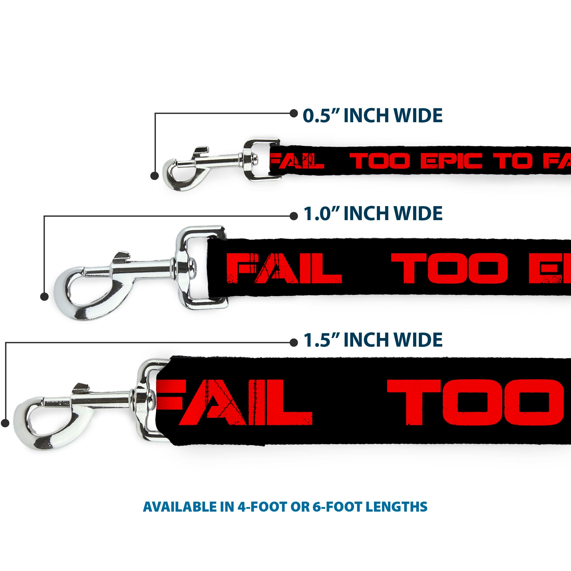 Dog Leash - TOO EPIC TO FAIL Weathered Black/Red Dog Leashes Buckle-Down