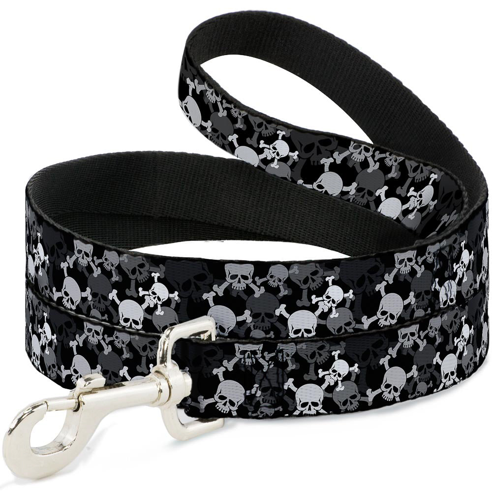 Dog Leash - Top Skulls Stacked Black/Gray/White Dog Leashes Buckle-Down