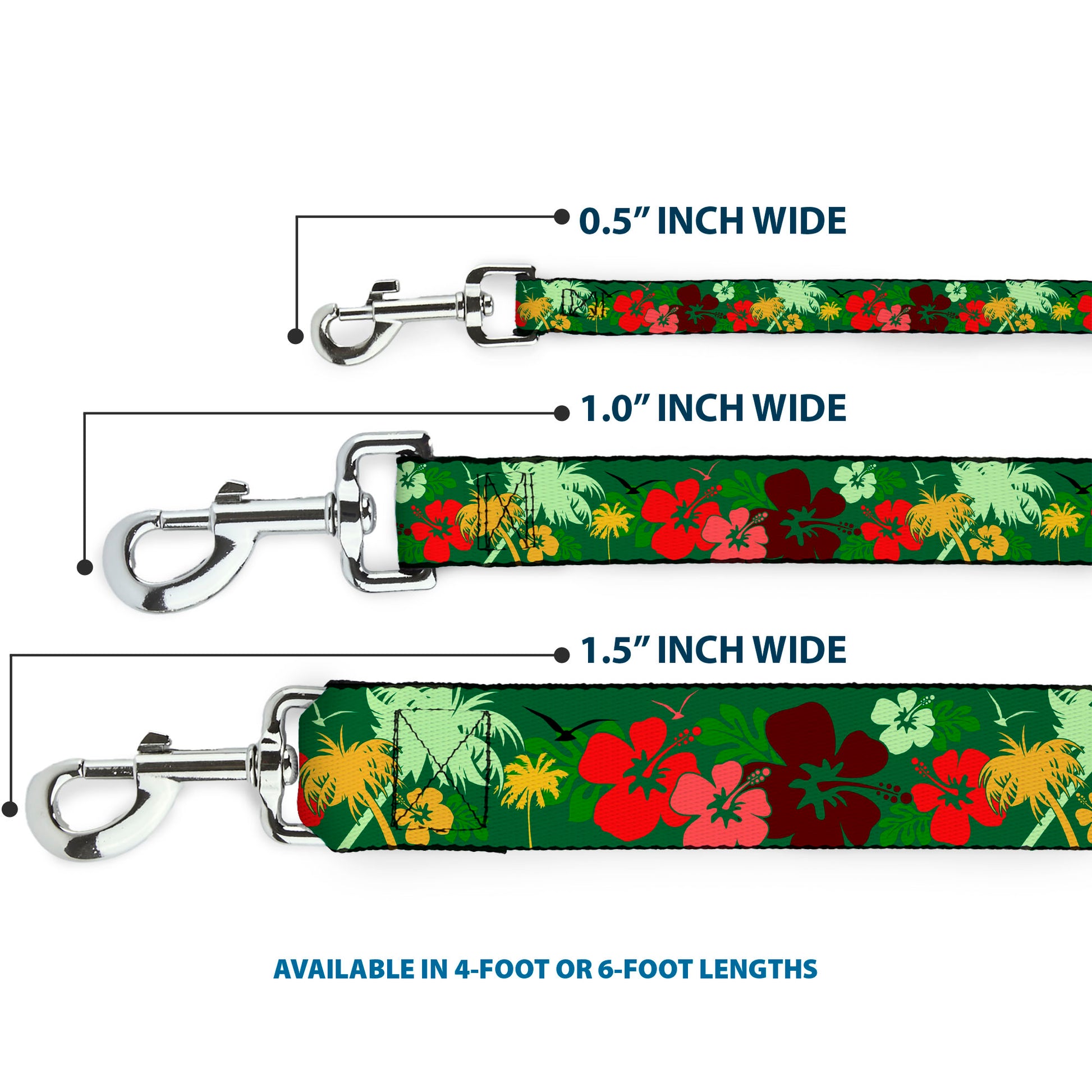 Dog Leash - Tropical Flora Greens/Reds/Gold Dog Leashes Buckle-Down
