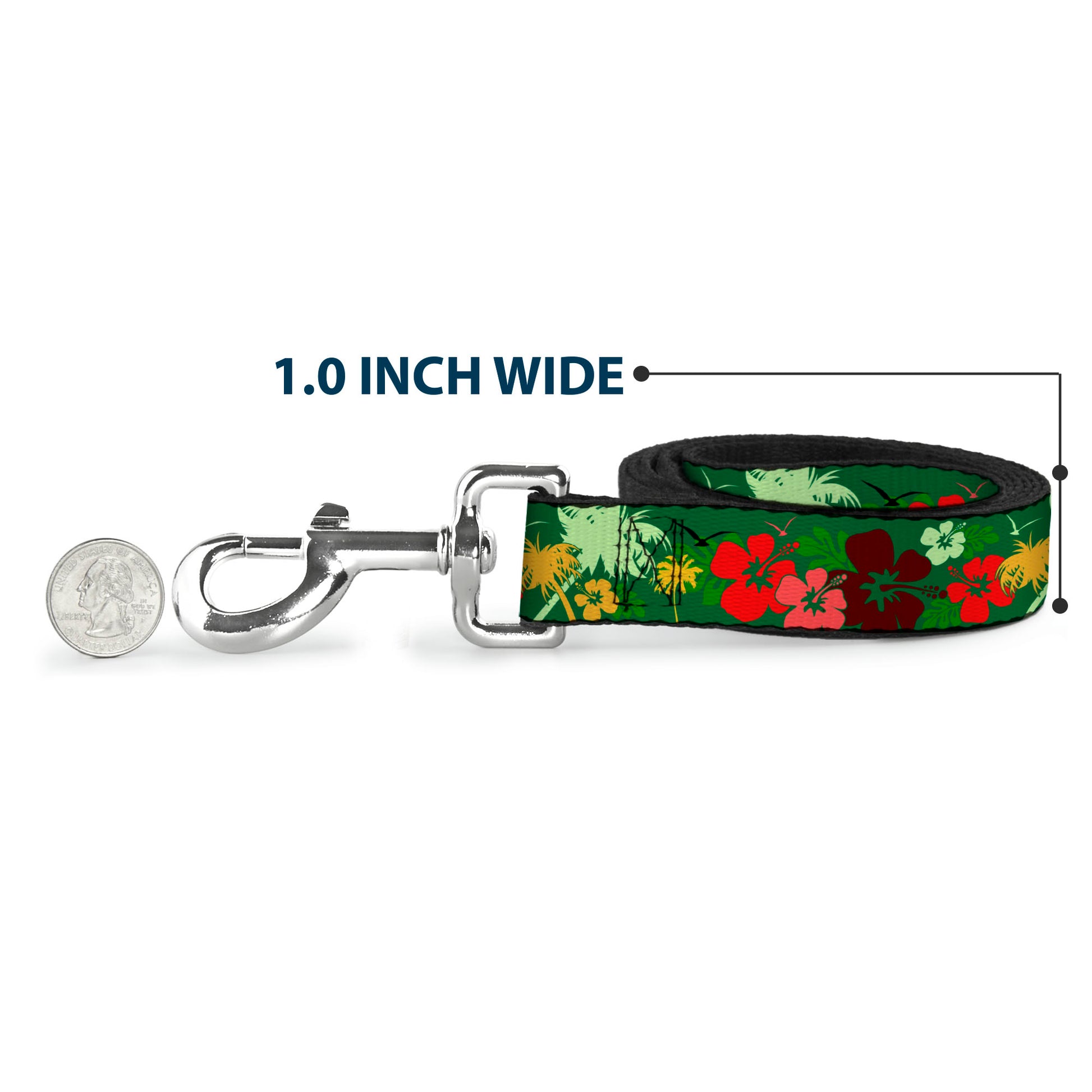 Dog Leash - Tropical Flora Greens/Reds/Gold Dog Leashes Buckle-Down