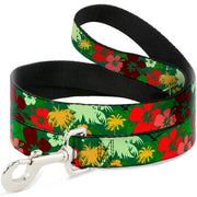 Dog Leash - Tropical Flora Greens/Reds/Gold Dog Leashes Buckle-Down