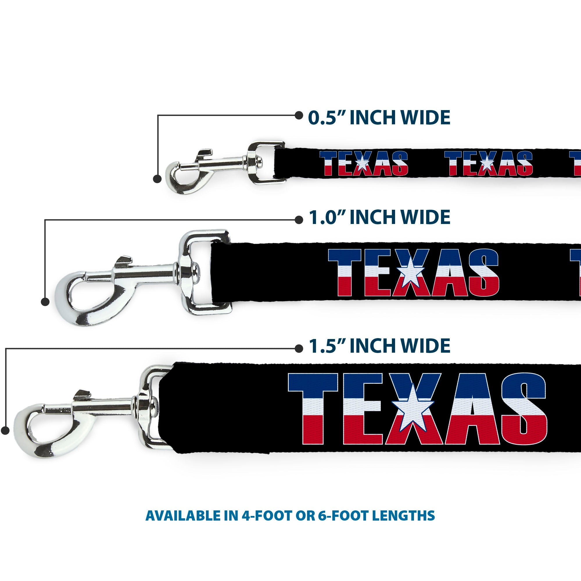 Dog Leash - TEXAS w/Star Black/White/Blue/Red Dog Leashes Buckle-Down