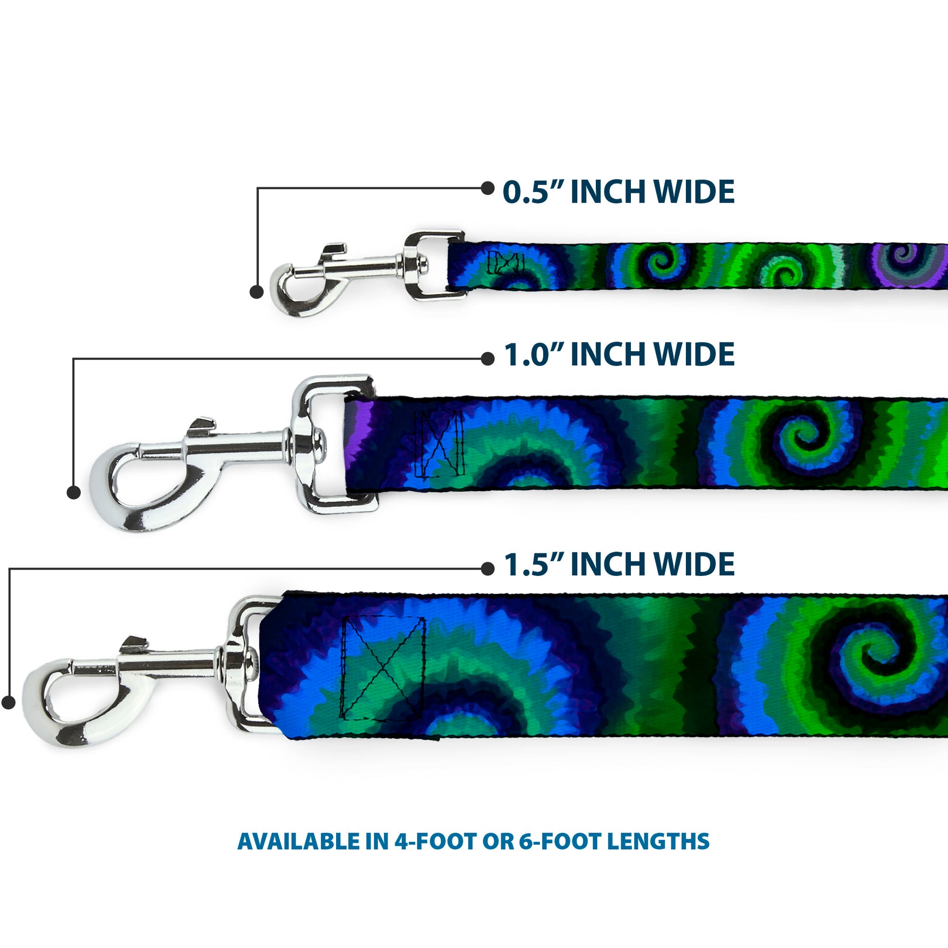 Dog Leash - Tie Dye Swirl Green/Blue/Purple Dog Leashes Buckle-Down