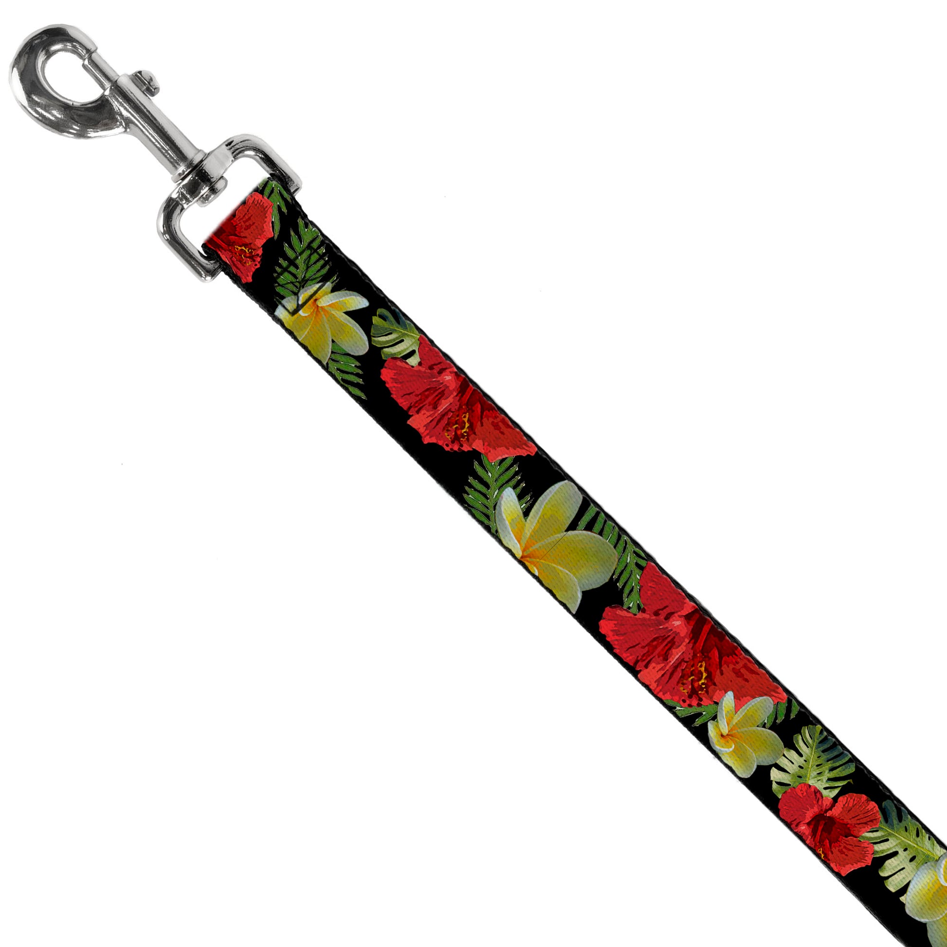Dog Leash - Tropical Floral Collage Black/Red/Orange Dog Leashes Buckle-Down