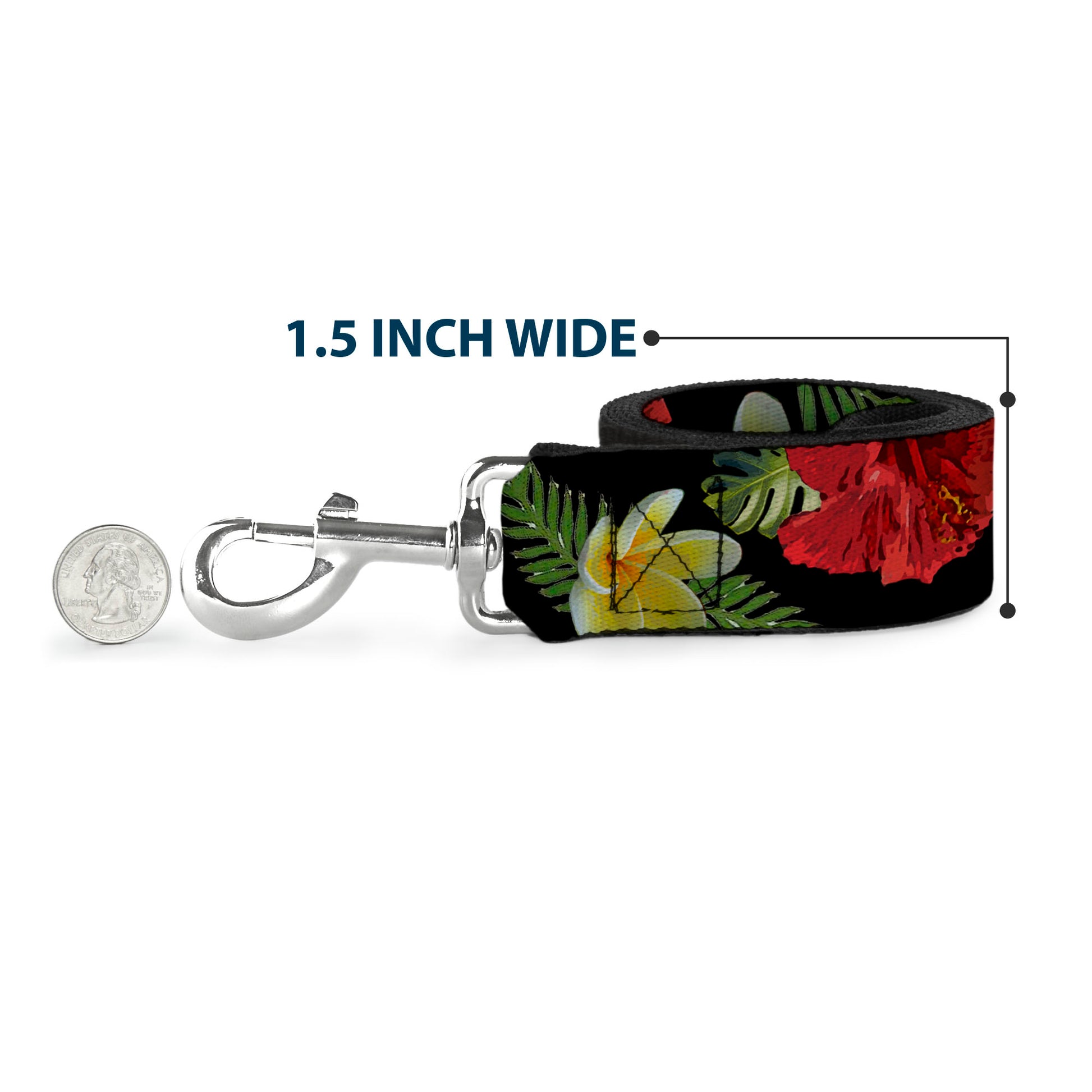 Dog Leash - Tropical Floral Collage Black/Red/Orange Dog Leashes Buckle-Down