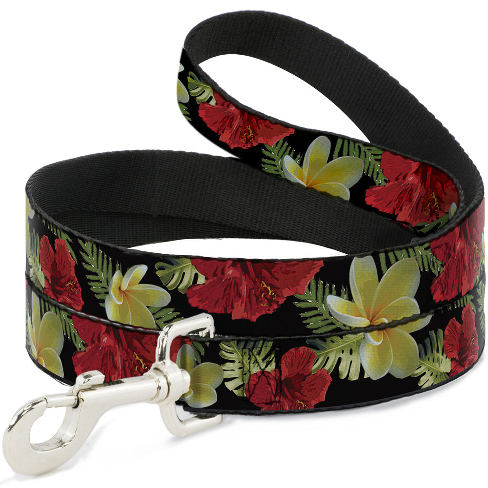 Dog Leash - Tropical Floral Collage Black/Red/Orange Dog Leashes Buckle-Down