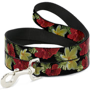 Dog Leash - Tropical Floral Collage Black/Red/Orange Dog Leashes Buckle-Down