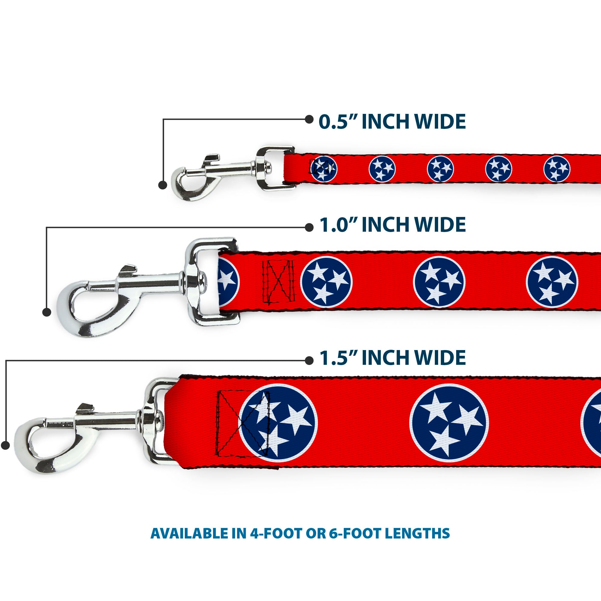 Dog Leash - Tennessee Flag Stars Red/White/Blue Dog Leashes Buckle-Down