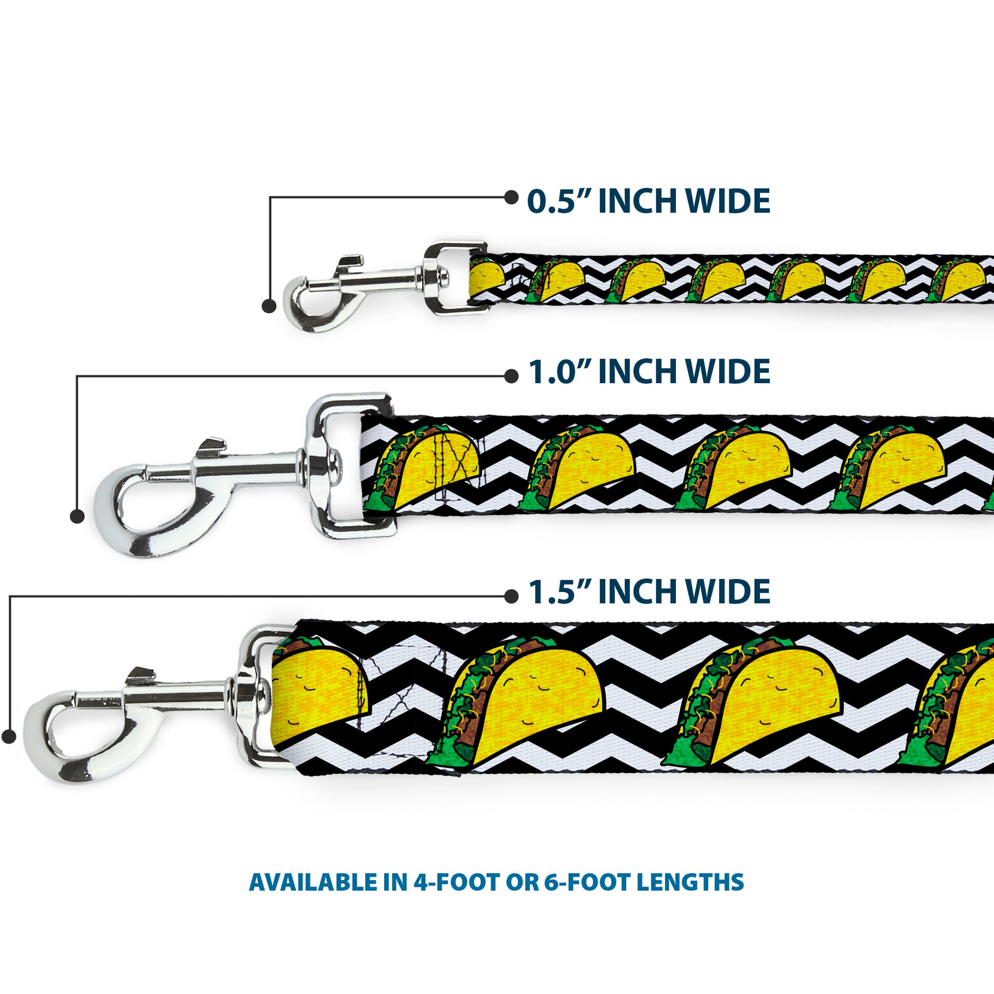 Dog Leash - Taco/Chevron Black/White Dog Leashes Buckle-Down