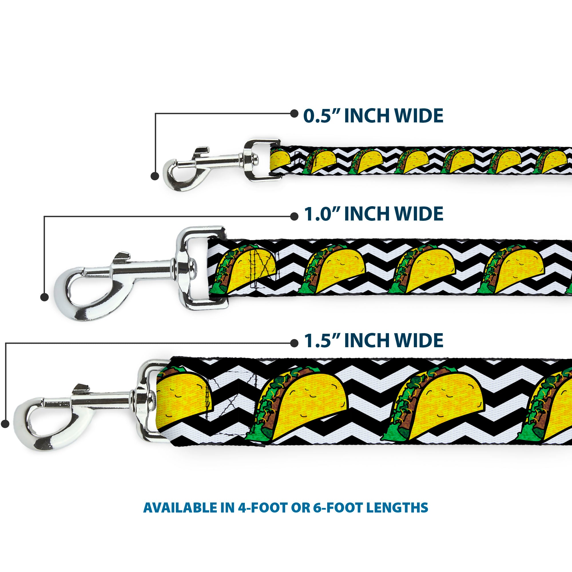 Dog Leash - Taco/Chevron Black/White Dog Leashes Buckle-Down