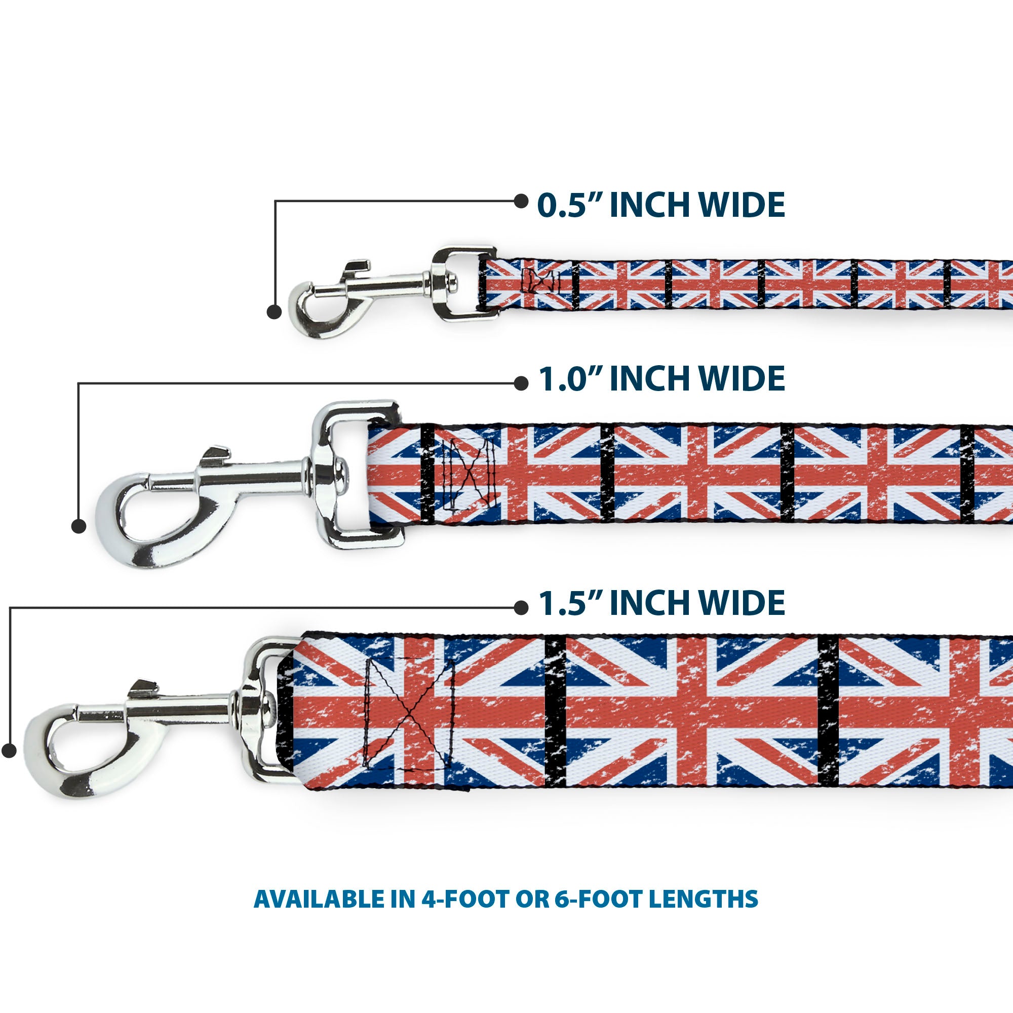 Dog Leash - United Kingdom Flags Weathered Dog Leashes Buckle-Down